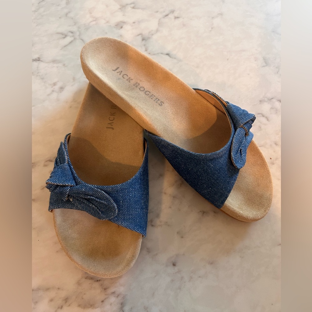 Jack Rogers Denim Knot Slides Sz 9.5